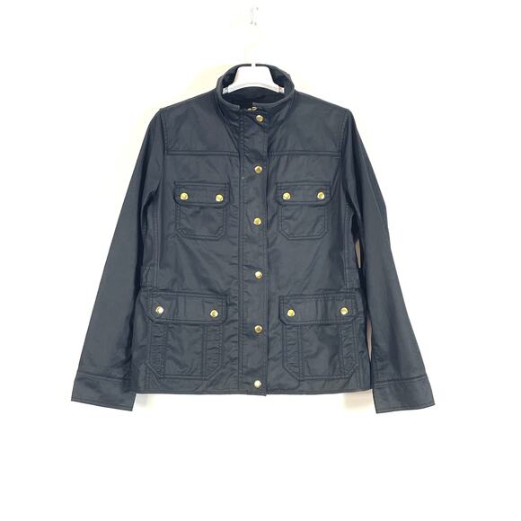 J Crew Black Gold Snaps Downtown Military Field Waxed Cotton Size Medium - Picture 8 of 12